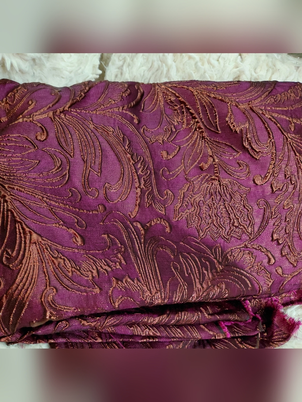 5yds Magenta Jacquard Brocade Fabric with Metallic Copper Detail